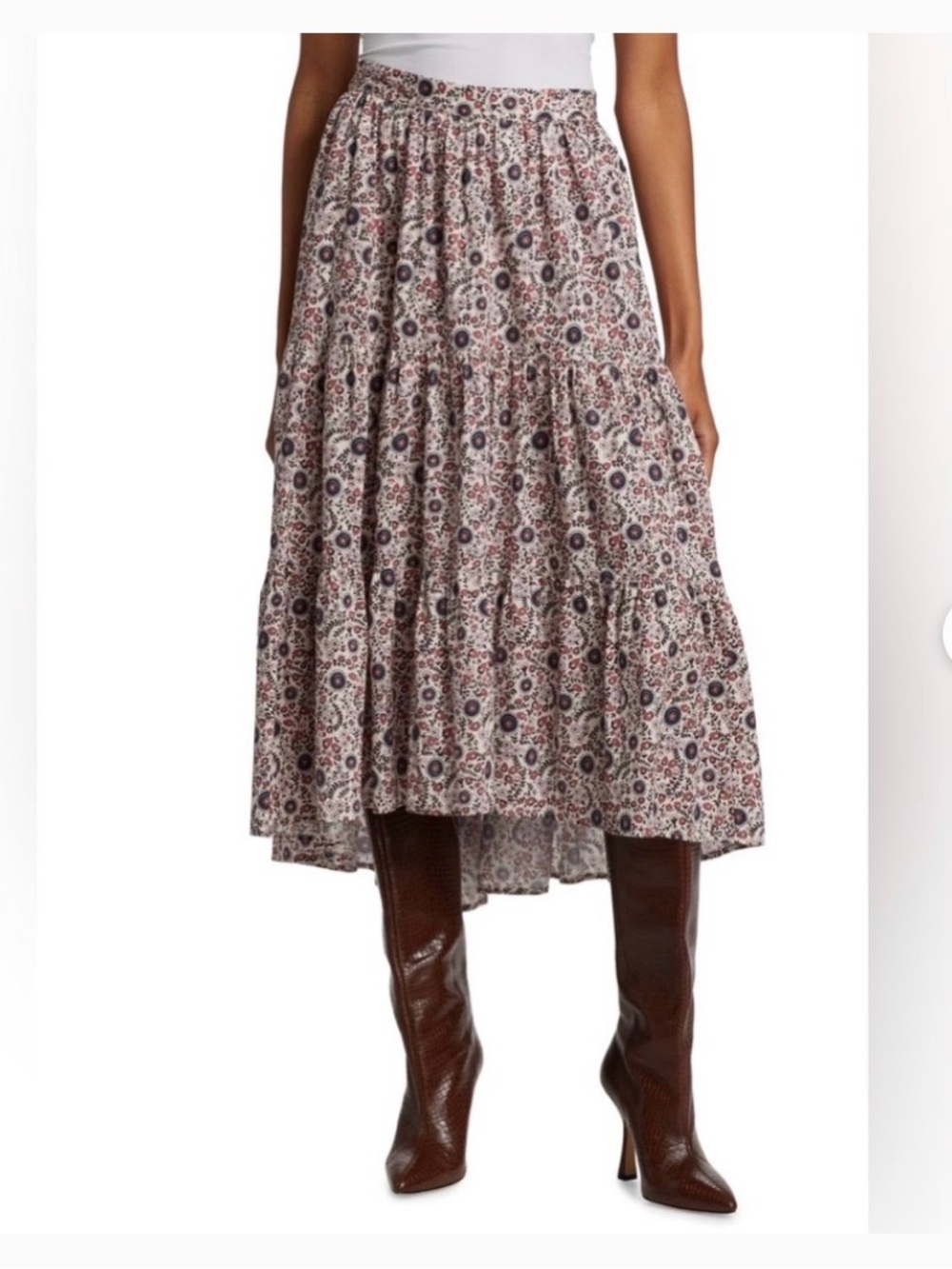XiRENA iris Cream Floral Tiered Midi floral skirt